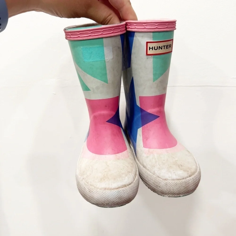 Hunter Classic Rain Boots Printed Kids Girls Size 8 *play condition*